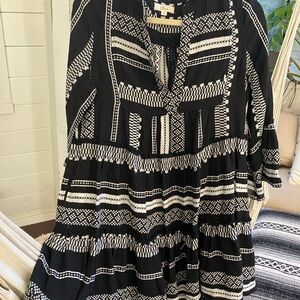 Elan Black and White Bell Sleeve Mini Dress/Tunic - All Cotton